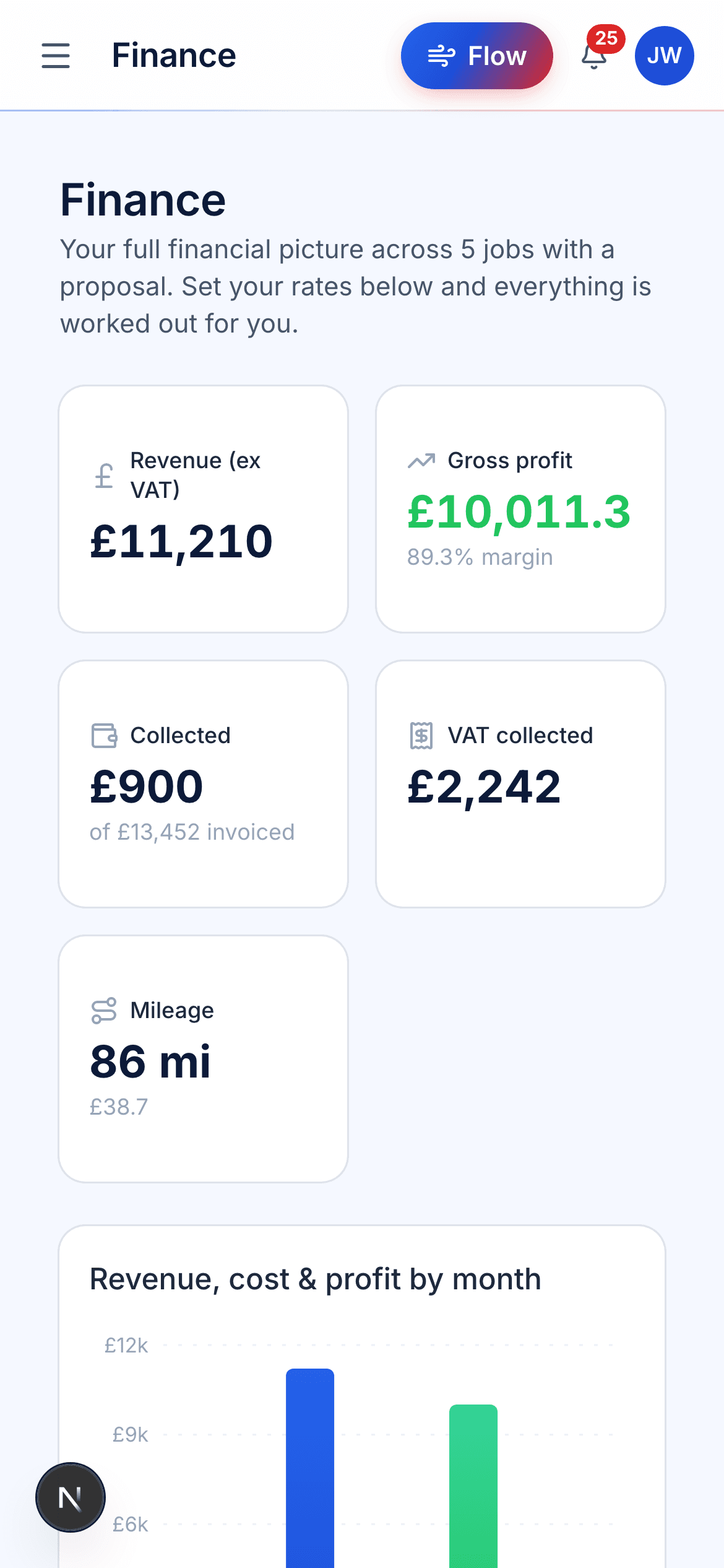 Vento finance dashboard on a phone
